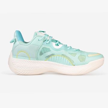 کفش طرح بسکتبال مردانه با رنگ‌های سبز و آبی، طراحی مقاوم و راحت برای حرکات سریع و پرش‌های بسکتبال، مناسب برای استفاده حرفه‌ای و روزمره