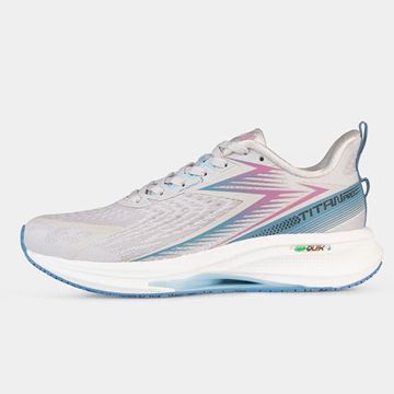 کفش مخصوص رانینگ زنانه ۳۶۱ درجه رنگ سفید و آبی با کفی مجهز به تکنولوژی CQ، سبک، راحت و مناسب استفاده روزمره و دویدن