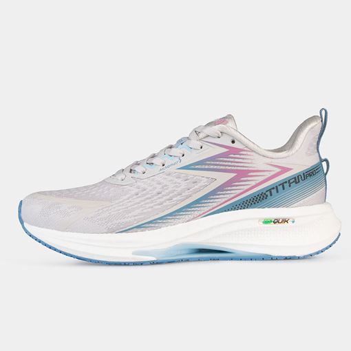 کفش مخصوص رانینگ زنانه ۳۶۱ درجه رنگ سفید و آبی با کفی مجهز به تکنولوژی CQ، سبک، راحت و مناسب استفاده روزمره و دویدن