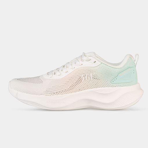 کفش دویدن زنانه، کفش Running زنانه، کفش ورزشی زنانه کرم و سبز، کفش سبک و ارگونومیک زنانه، کفش تمرین زنانه، کفش تنفس‌پذیر TPU، کفش EVA زنانه، کفش 361 درجه زنانه