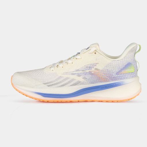 کفش ورزشی زنانه مخصوص دویدن برند ۳۶۱ درجه، رنگ آبی با رویه مشبک برای گردش هوا، دارای کفی کوییک‌فوم برای جذب ضربه در تمرین‌های روزانه