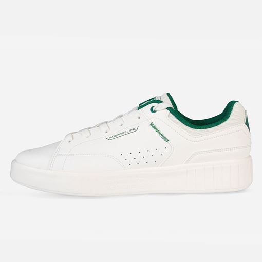 کفش روزمره مردانه 361 درجه مدل W572436617-2 رنگ سفید و سبز، رویه چرم مصنوعی + پارچه، زیره EVA با جذب ضربه، مناسب پیاده‌روی و استایل روزانه