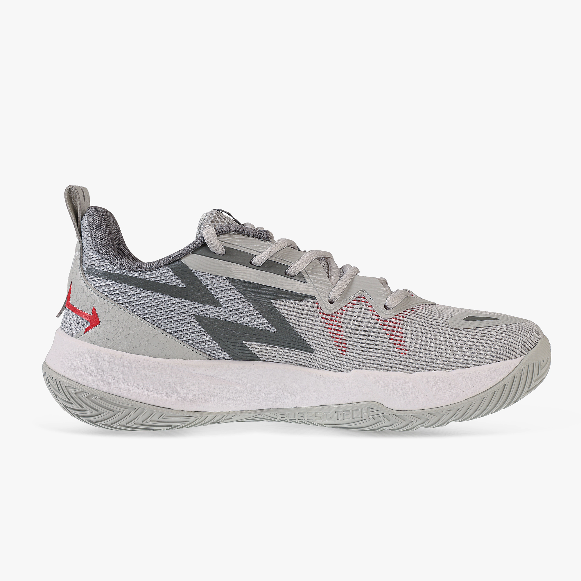 کفش بسکتبال مردانه 361 درجه مدل W672521122-2H، رنگ خاکستری و طوسی، رویه چرم مصنوعی + پارچه تنفس‌پذیر، زیره Rubber + EVA + TPU، مناسب حرکات سریع و پرش