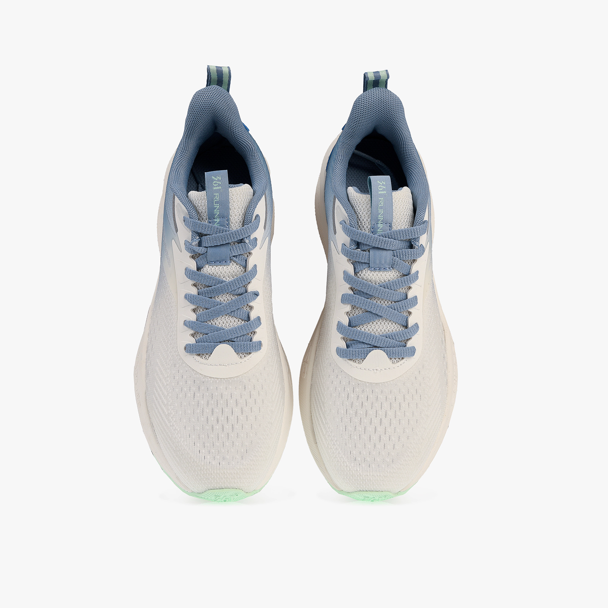 کفش مخصوص دویدن مردانه سفید و آبی برند ۳۶۱ درجه مدل W672522206-1H با رویه تنفس‌پذیر، زیره EVA و Rubber و فناوری کوییک فوم برای راحتی و محافظت از پا در تمرین و پیاده‌روی روزانه