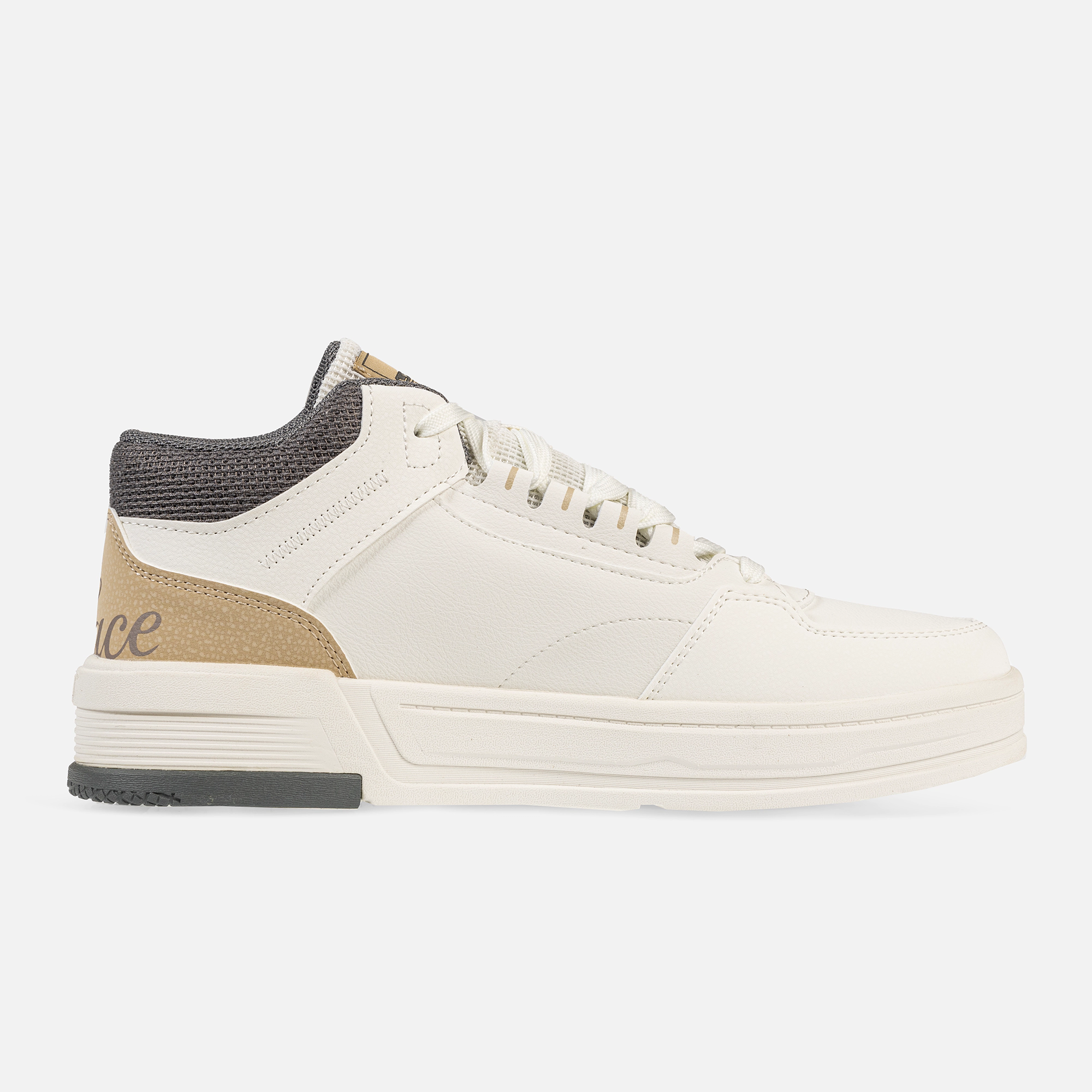 کفش روزمره مردانه ۳۶۱ درجه مدل W572446608-1 رنگ سفید و کرم، سبک و راحت با رویه چرم مصنوعی و پارچه، زیره EVA + Rubber جذب‌کننده ضربه، مناسب پیاده‌روی کوتاه و طولانی، استفاده روزمره و فعالیت‌های سبک، محافظت از پا و راحتی حین راه رفتن