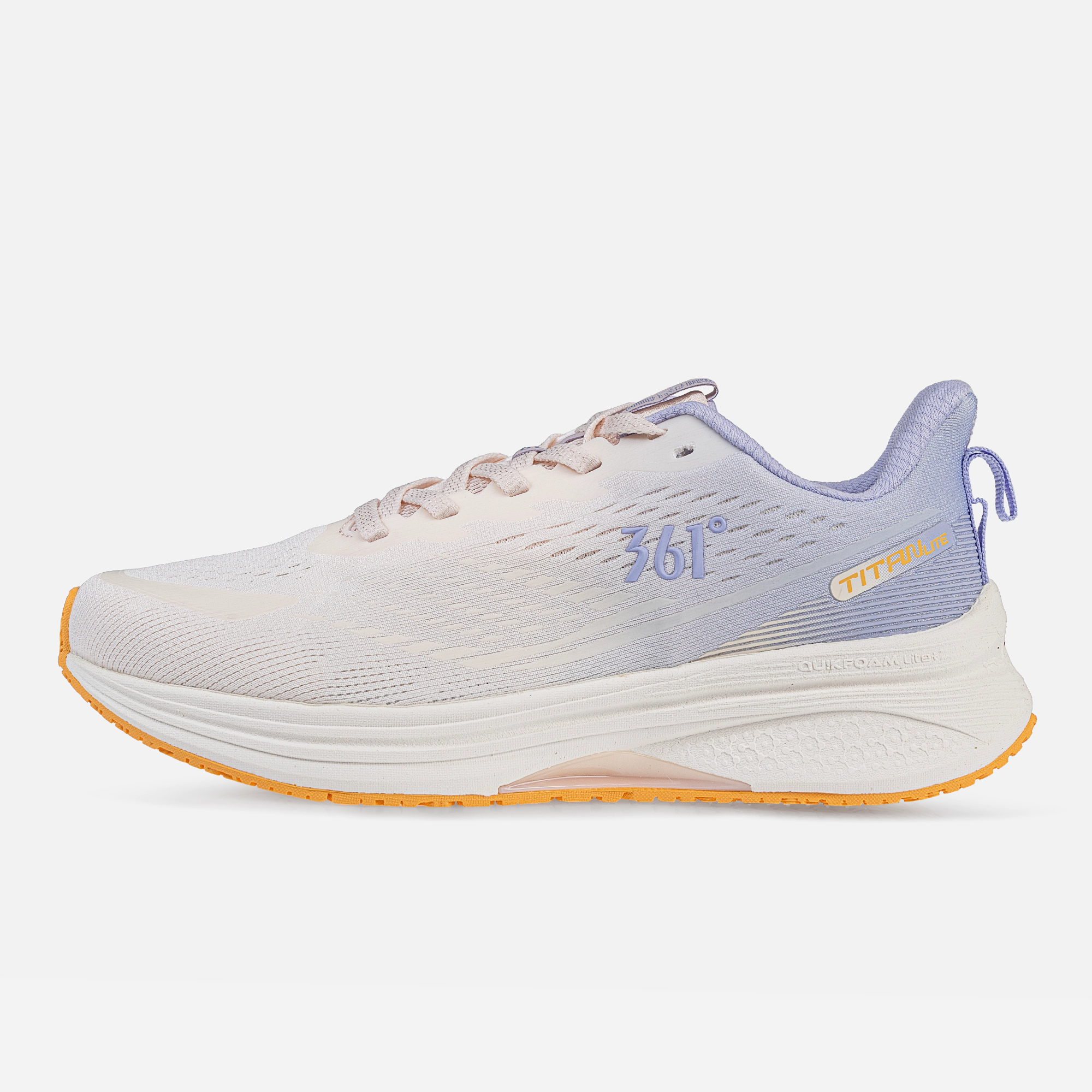 تصویر کفش دویدن زنانه W582432202-5 با رنگ بنفش و صورتی، رویه پارچه‌ای تنفس‌پذیر و زیره Rubber + EVA + TPU انعطاف‌پذیر، مناسب دویدن، پیاده‌روی و تمرینات ورزشی روزانه، طراحی سبک و راحت برای محافظت از پا و مچ.