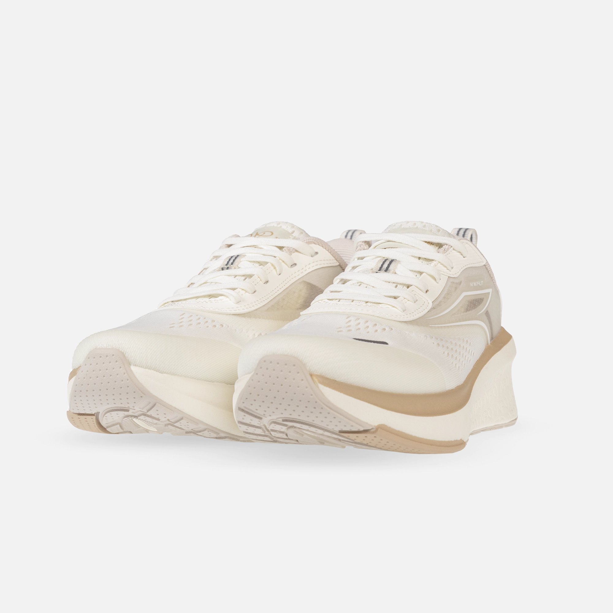 کفش مخصوص دویدن زنانه 361 درجه مدل W582422224-2 رنگ سفید و کرم، سبک و ارگونومیک با رویه پارچه تنفس‌پذیر و زیره EVA + Rubber، مناسب دویدن، پیاده‌روی و تمرین روزانه سایز 35 تا 40