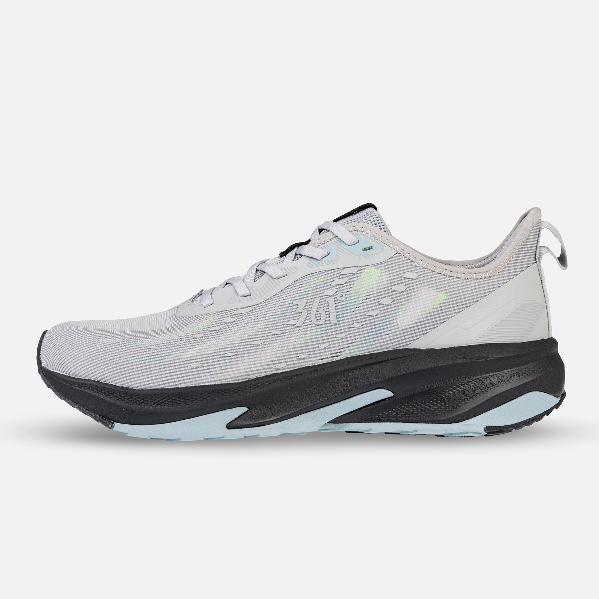 کفش مخصوص دویدن مردانه ۳۶۱ درجه مدل W572422219-4 رنگ طوسی، سبک و ارگونومیک با رویه پارچه‌ای تنفس‌پذیر و زیره Rubber + EVA، مناسب دویدن، پیاده‌روی و تمرینات باشگاهی، محافظت کامل از پا و مچ، افزایش راحتی و بازگشت انرژی در طول تمرین