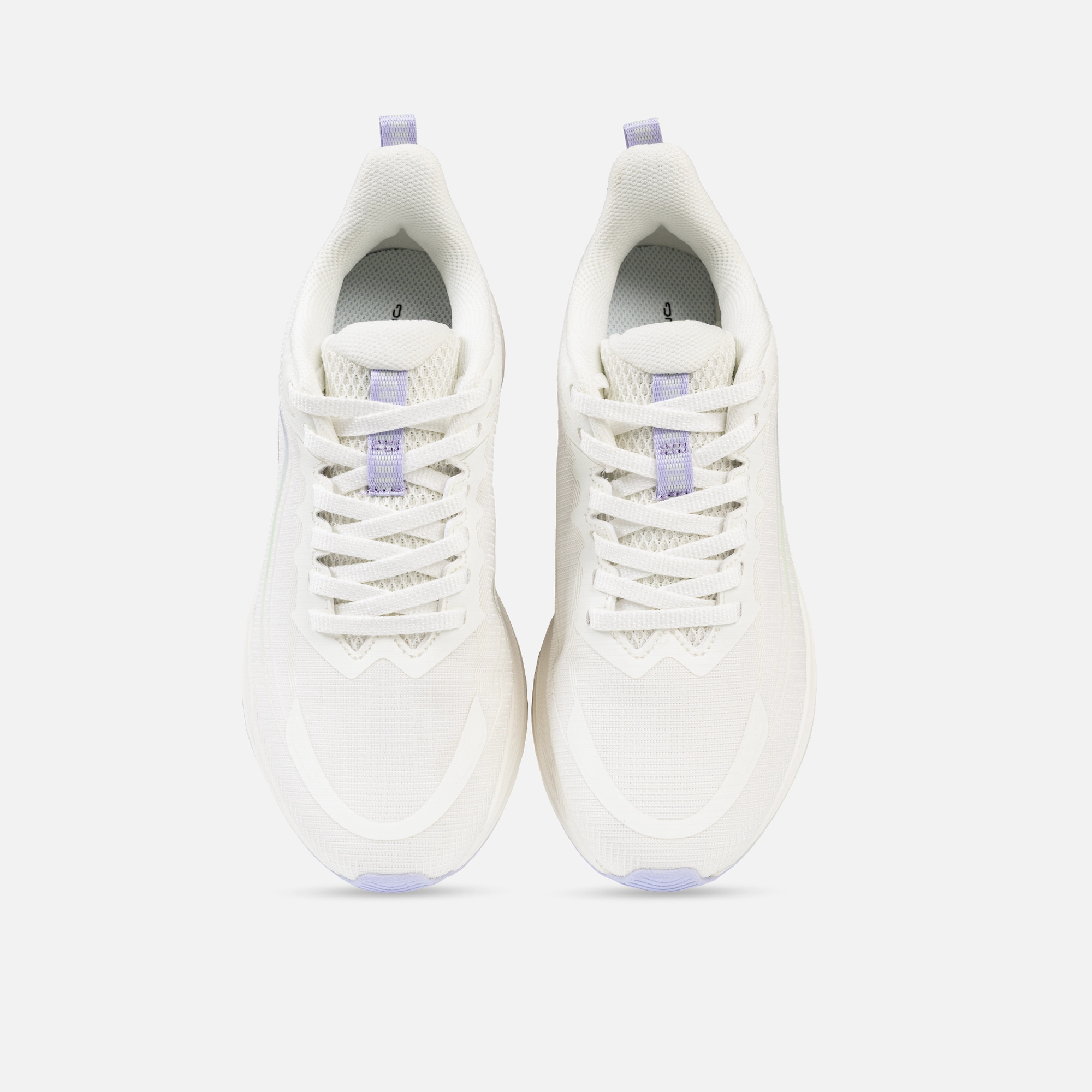 کفش دویدن زنانه 361 درجه مدل W582432223-1 سفید و آبی، سبک و ارگونومیک با رویه پارچه‌ای تنفس‌پذیر و زیره EVA + Rubber، مناسب دویدن، پیاده‌روی و تمرینات ورزشی روزانه، راحت و محافظ پا