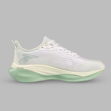 کفش دویدن زنانه سفید و سبز W682512214-1 برند 361 درجه با رویه پارچه‌ای تنفس‌پذیر و زیره EVA سبک، مناسب دویدن و تمرین در باشگاه