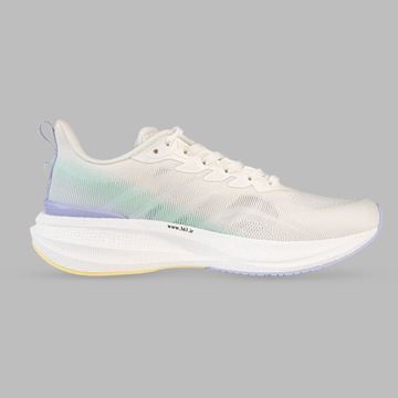 کفش رانینگ زنانه ۳۶۱ درجه مدل ۲۰۲۵، رنگ سفید و بنفش، با رویه مقاوم، تنفس‌پذیر، سبک و انعطاف‌پذیر، مناسب تمرینات روزانه و دویدن