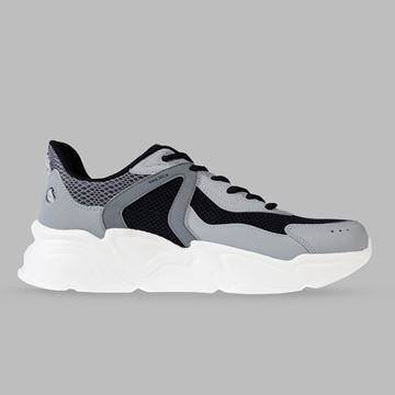 کفش روزمره مردانه ۳۶۱ درجه مدل W572436768-6 رنگ طوسی و مشکی، سبک و راحت با رویه پارچه تنفس‌پذیر، چرم مصنوعی و TPU، زیره EVA جذب‌کننده ضربه، مناسب پیاده‌روی کوتاه و طولانی، استفاده روزمره و فعالیت‌های سبک، محافظت از پا و راحتی حین راه رفتن