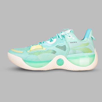 کفش طرح بسکتبال مردانه با رنگ‌های سبز و آبی، طراحی مقاوم و راحت برای حرکات سریع و پرش‌های بسکتبال، مناسب برای استفاده حرفه‌ای و روزمره